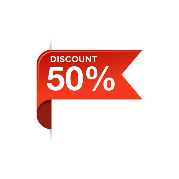 50 Red Ribbon Discount Banner Vector Template