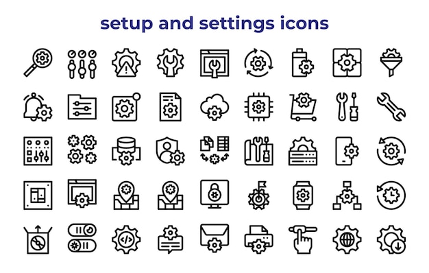 50 icone di configurazione e impostazioni vettore universale di impostazione illustrazione del concetto di business
