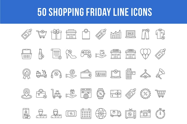 50 shopping friday line icons