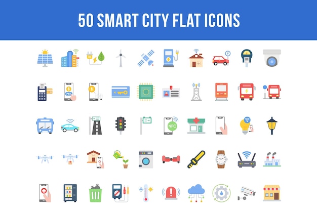 50 Smart City-platte iconen