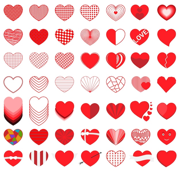 Vector 50 valentine hearts set, collection of 50 hearts, set of  vector decorative hearts