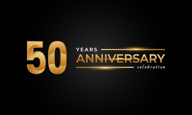 50 Year Anniversary Celebration with Shiny Golden and Silver Color Isolated on Black Background