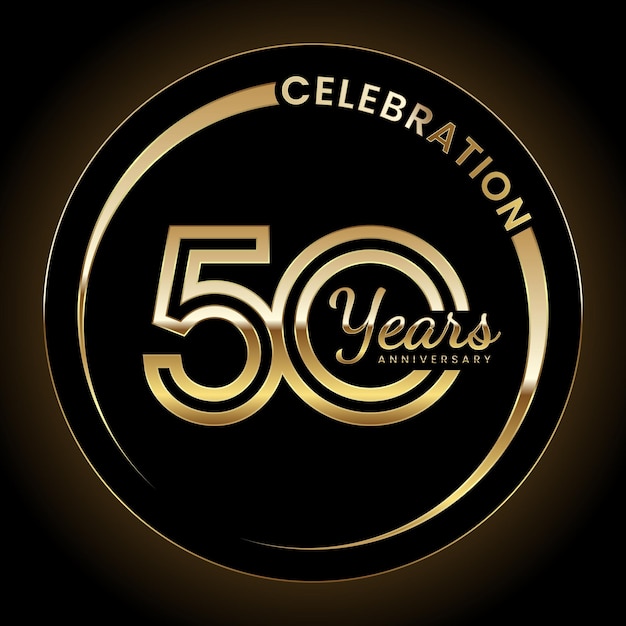 50 year anniversary logo design with double line style and gold color ring Vector Template