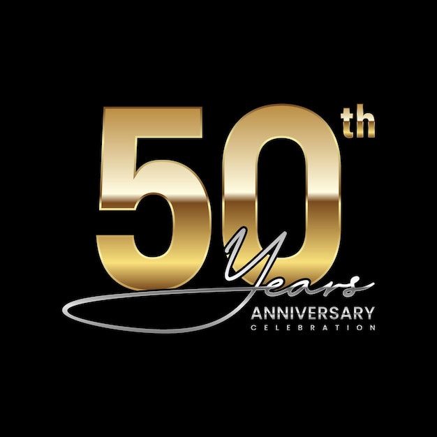 50 year anniversary Luxury logo with golden ring style Logo Vector Template