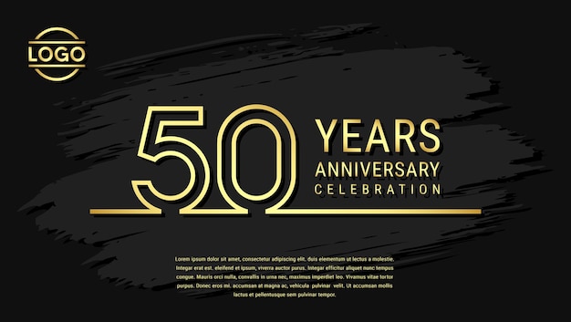 Дизайн шаблона празднования 50-летия юбилея с золотым цветом, выделенным на черном фоне векторной иллюстрации шаблона кисти