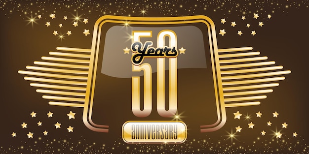 Emblema di anniversario di 50 anni. distintivo o etichetta dell'anniversario.