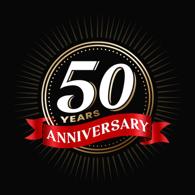 Vettore 50 anni logo design con nastro e elementi di celebrazione compagnia 50 anni anniversario