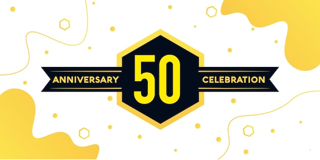 Vector 50 years anniversary logo vector design with yellow geometric shape with black on white background