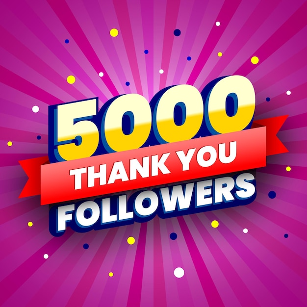 5000 followers colorful banner with red ribbon