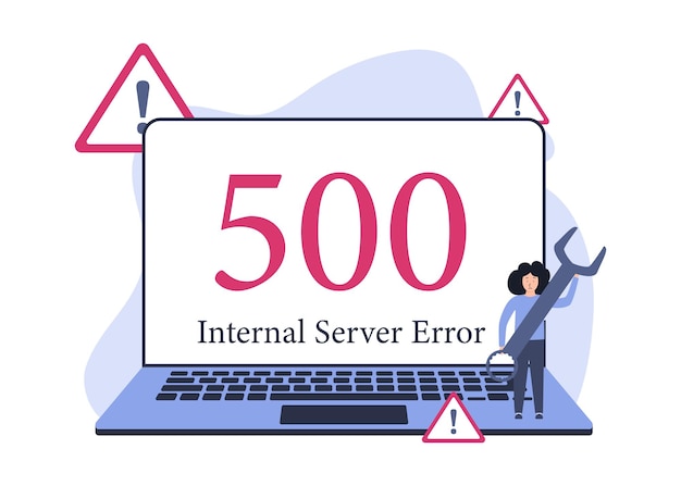 505 internal server error gli assistenti controllano la situazione illustrazione con problema del server