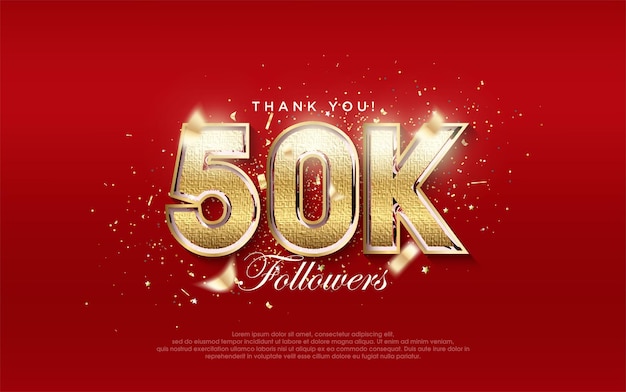 50k followers celebration number with shiny luxury gold color