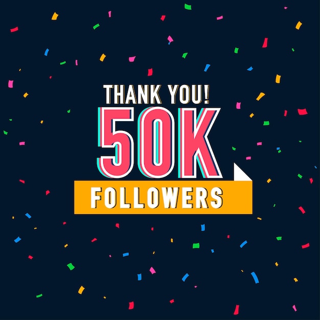 Vector 50k followers illustration with thank you on a ribbon. vector illustration in flat style post art.