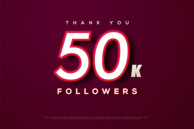 50k followers with glowing numbers outline.