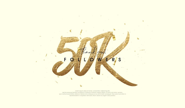 50k-vieringen voor volgers met mooie gouden glitterfiguren Premium vectorachtergrond voor het ontwerp van de prestatieviering