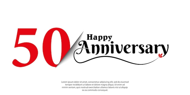 50th anniversary celebration vector template with red and black on white background abstract design