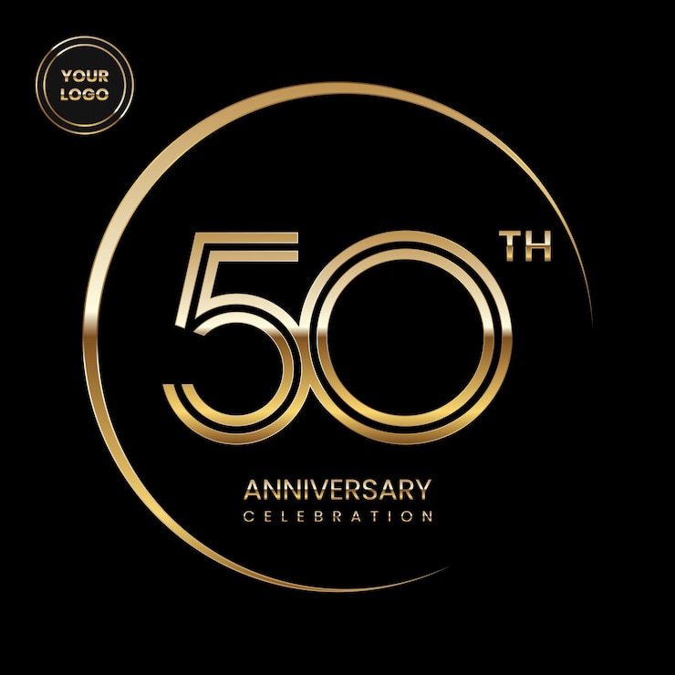 Vector 50th anniversary logo anniversary logo design with golden number line art logo vector template