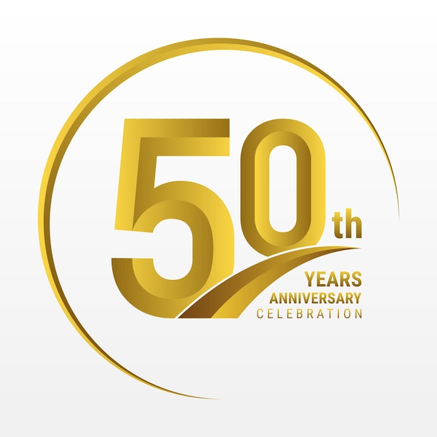Design del logo del 50° anniversario con colore dorato e modello vettoriale del logo dell'anello