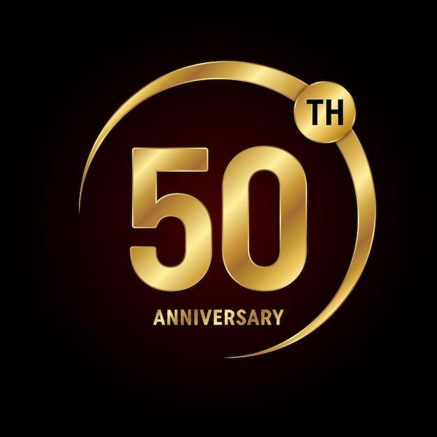 50th anniversary logo design with golden text and ring Logo Vector Template Illustration