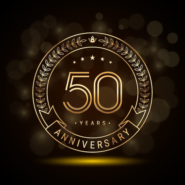 Vector 50th anniversary logo with golden laurel wreath and double line numbers template design for anniversary celebration event double line style vector design