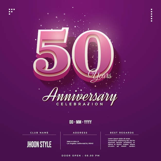 50th anniversary party invitation with numbers on blueberry background