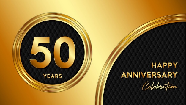 Vettore disegno del modello del 50 ° anniversario con trama dorata e numero per l'evento di celebrazione dell'anniversario
