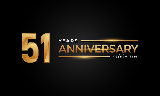 51 Year Anniversary Celebration with Shiny Golden and Silver Color Isolated on Black Background