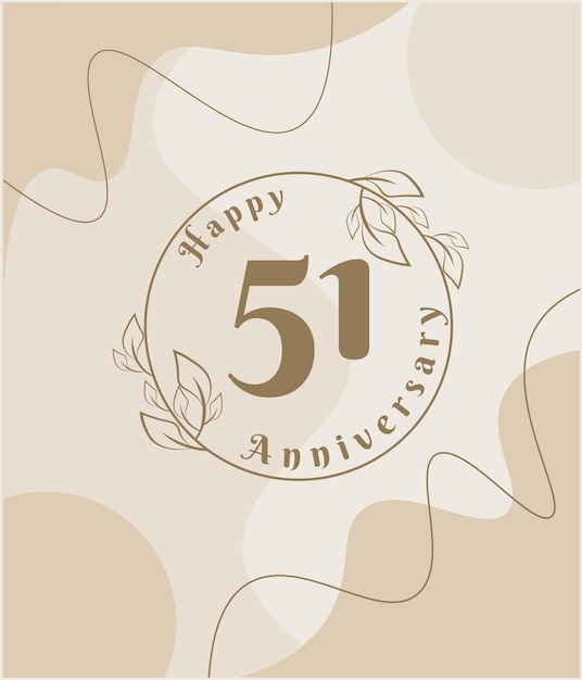 51 year anniversary, minimalist logo. brown vector illustration on Minimalist foliage template.