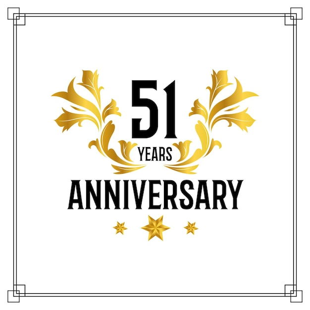 51st Anniversary logo, luxurious golden and black color vector design celebration.
