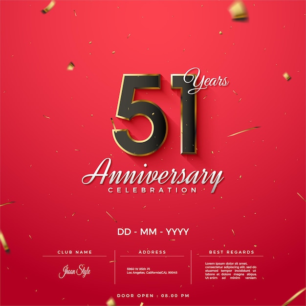 51st anniversary with a combination of black numbers and red background.