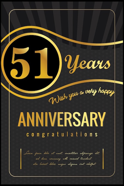 51st years anniversary, vector design for anniversary celebration with gold and black color.