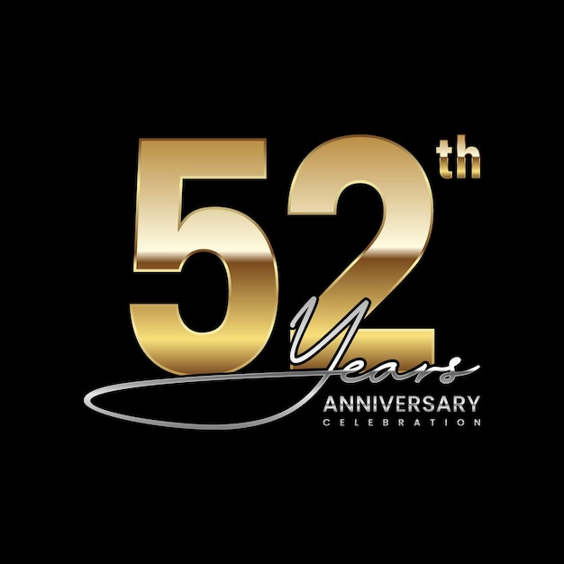 52-jarig jubileum Luxe logo met gouden ringstijl Logo Vector Template