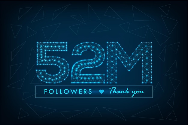 52 miljoen volgers veelhoekige wireframe social media post met abstracte laag poly blauwe achtergrond