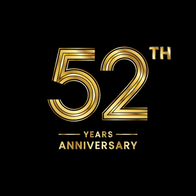 52 years anniversary logo design with golden number for anniversary celebration event Logo Vector