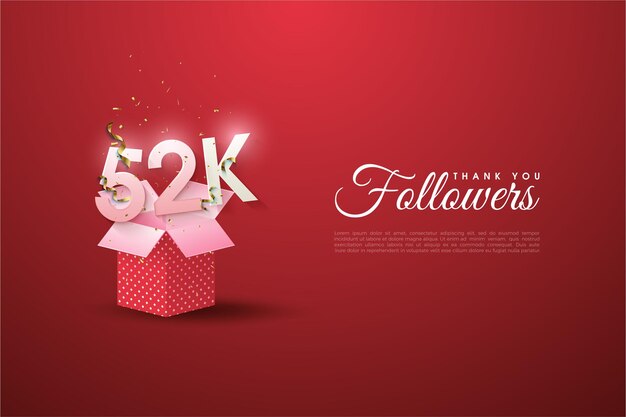 52k followers celebration with gift box decoration 3d