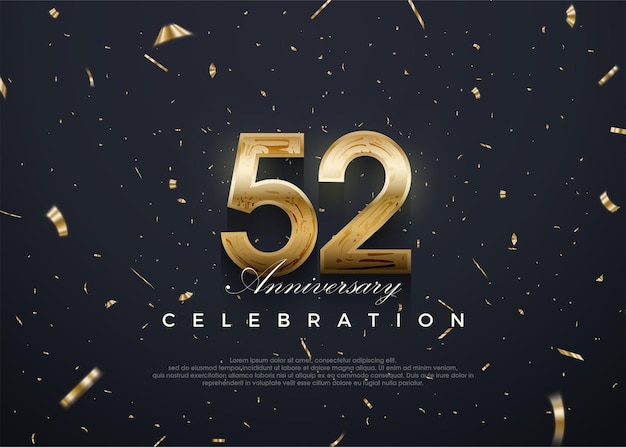 Vector 52nd anniversary celebration vector 3d design with luxury and shiny gold premium vector background for greeting and celebration