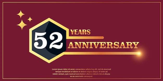 52nd anniversary gold color logotype style with hexagon shape on red background