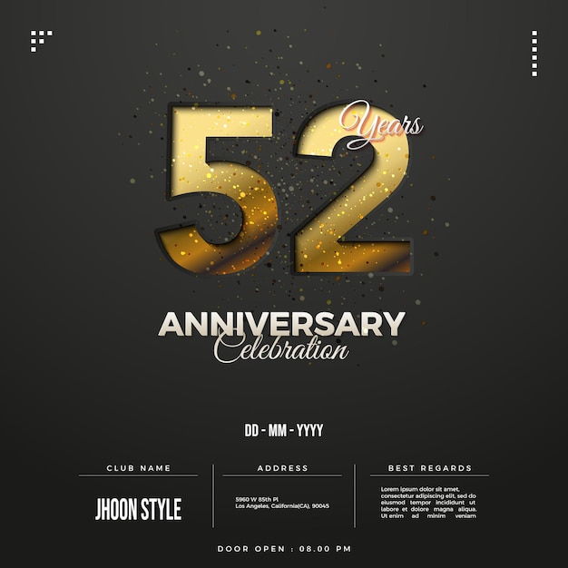 52nd anniversary with black combined with gold color concept vector premium designs