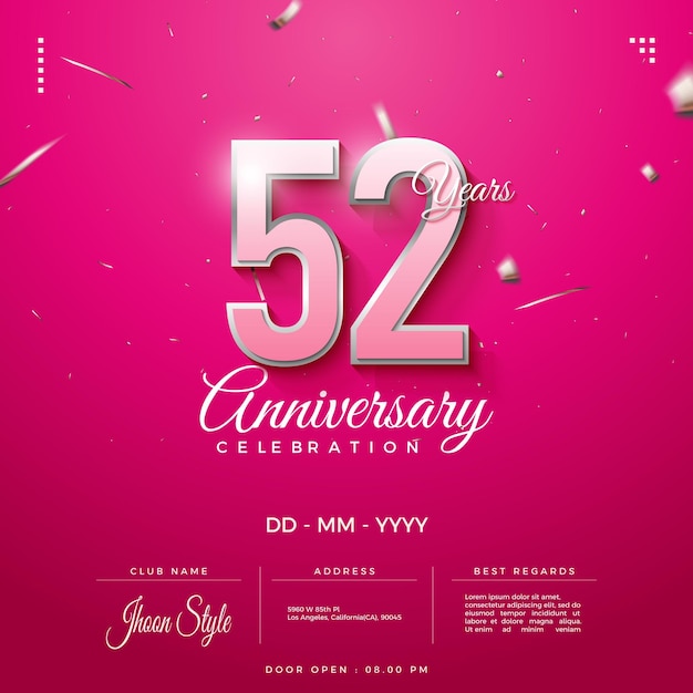 52nd anniversary with flying gray paper illustration vector premium designs