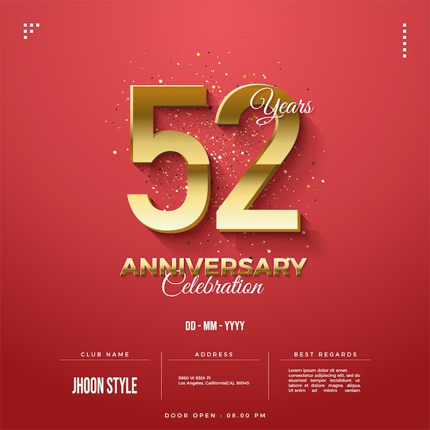 52nd anniversary with gold color combination vector premium designs