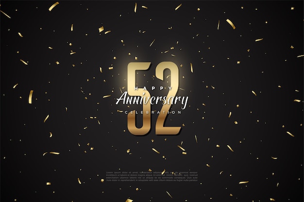 Vector 52nd anniversary with gold numbers and dots on a black background