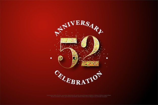 52° anniversario con un'illustrazione di numeri formati da glitter