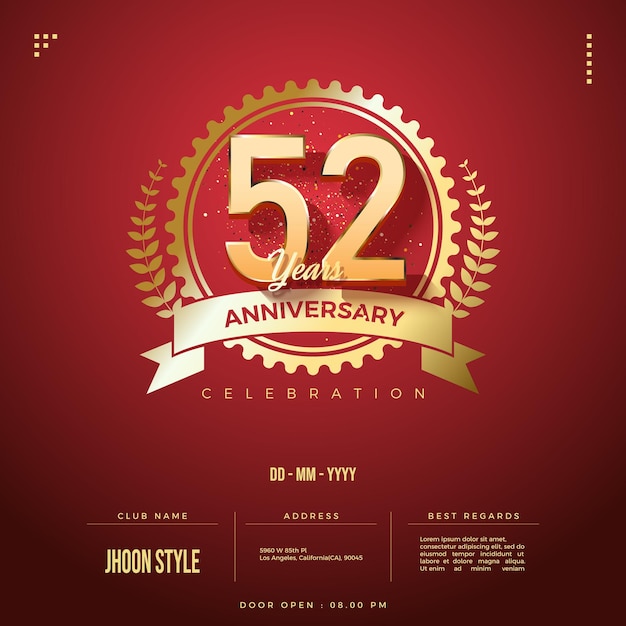 52nd anniversary with shaped paper frame vector premium designs