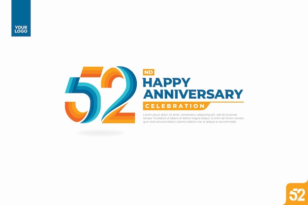 52nd happy anniversary celebration with orange and turquoise gradations on white background