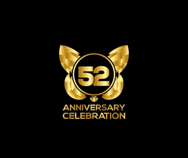 52ste verjaardag viering dag met gouden kleur Licht helder modern logo Ontwerp element