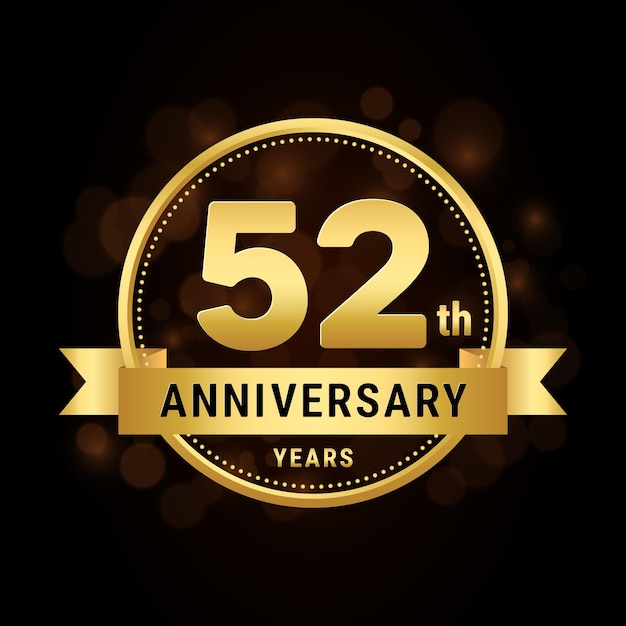 52th anniversary anniversary celebration template design with gold ribbon Logo vector illustration