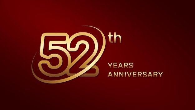 52th anniversary logo design in gold color isolated on a red background