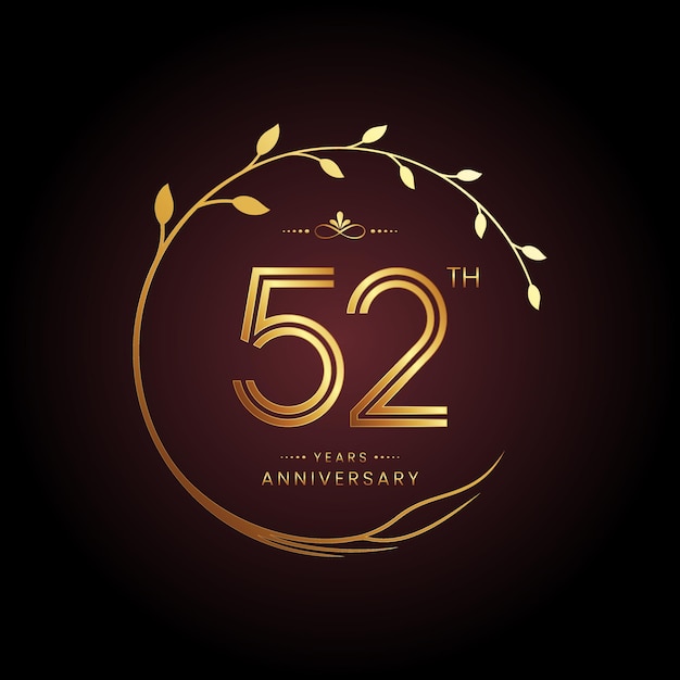 52th anniversary logo design with a golden number and circular tree concept