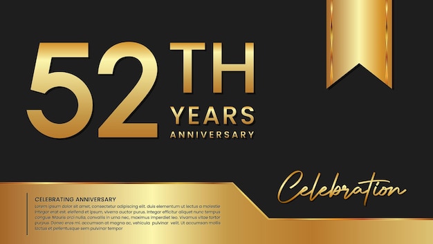 52th anniversary template design in gold color isolated on a black and gold background
