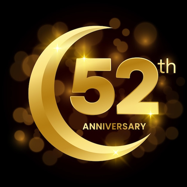 52th Anniversary Template Design with golden half moon concept Logo Vector Template