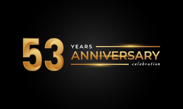 53 Year Anniversary Celebration with Shiny Golden and Silver Color Isolated on Black Background